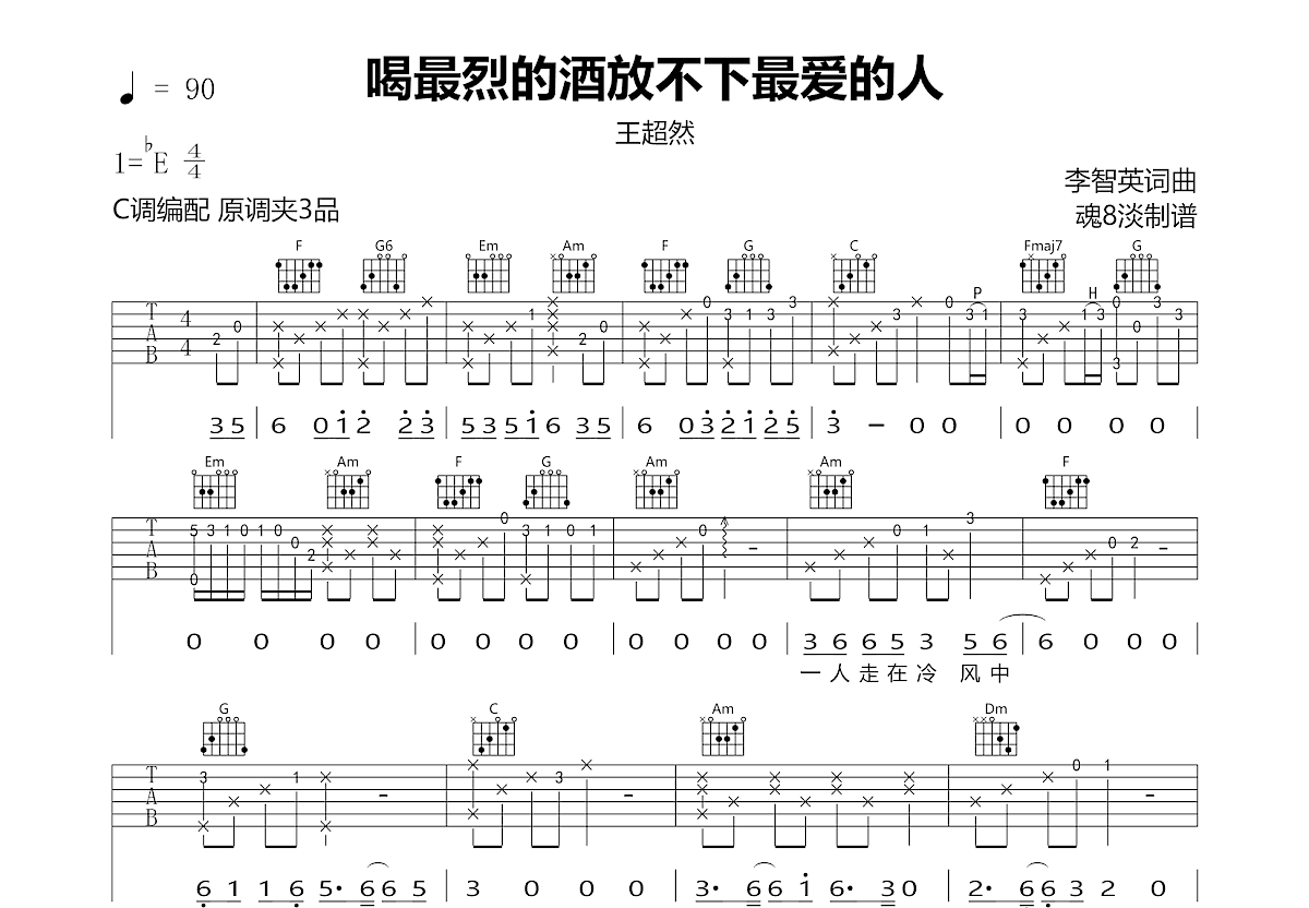 喝最烈的酒放不下最爱的人吉他谱预览图