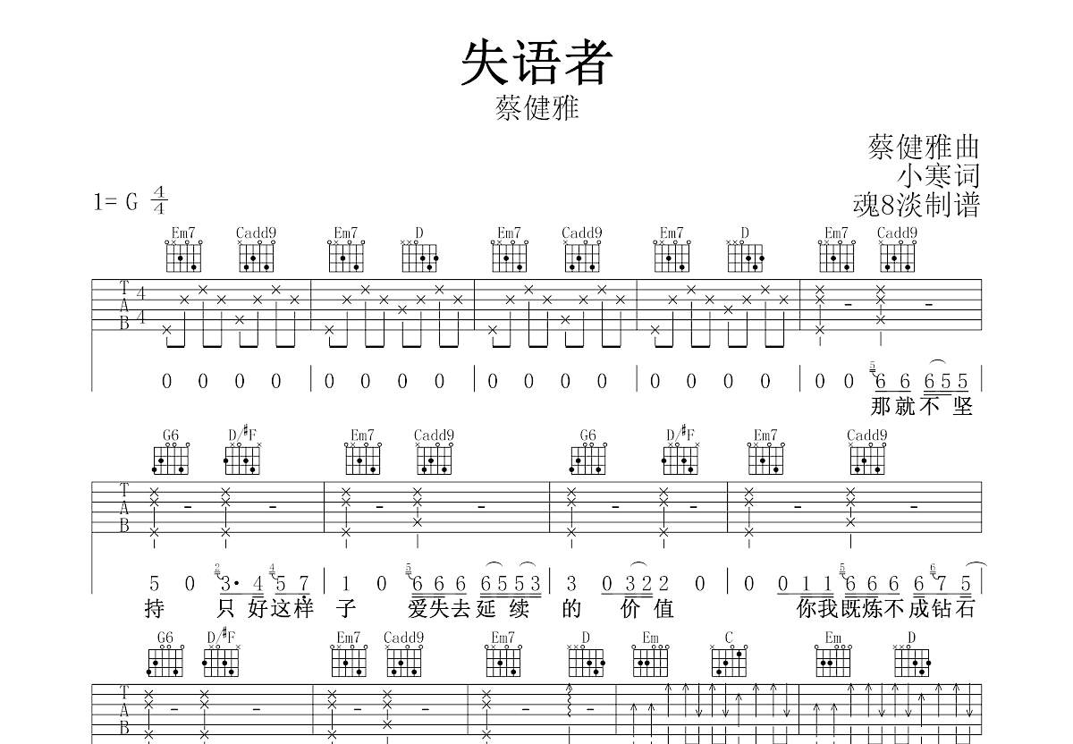 失语者吉他谱预览图