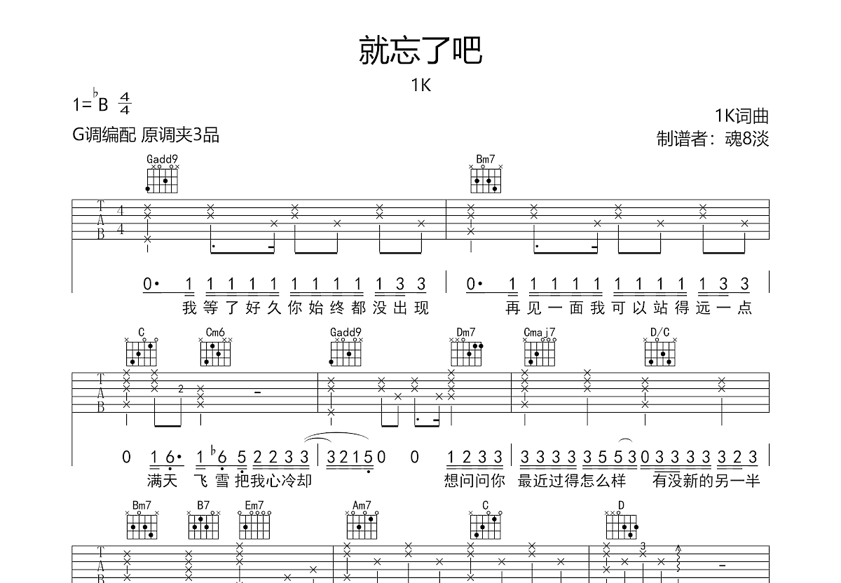 就忘了吧吉他谱预览图