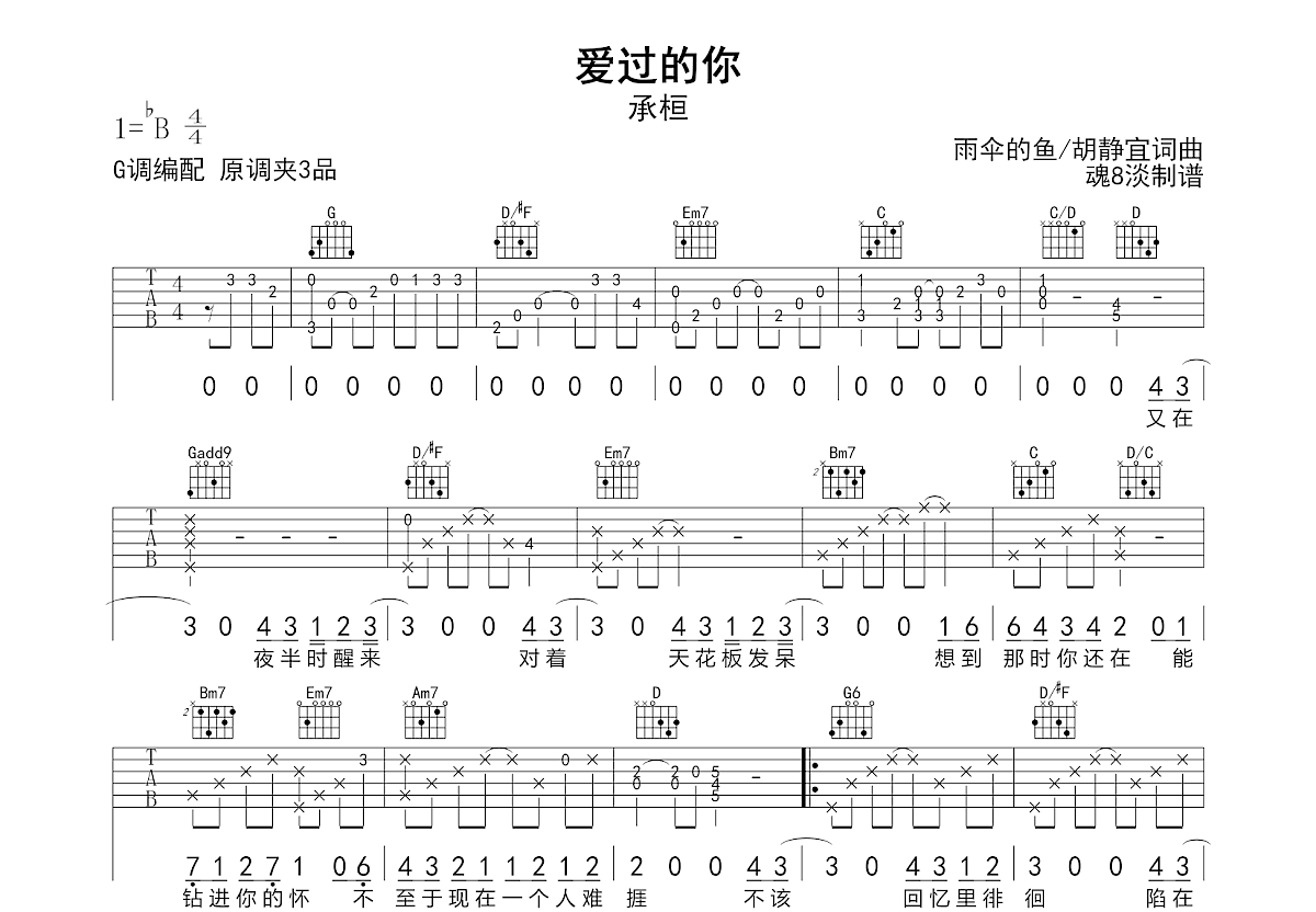 爱过的你吉他谱预览图