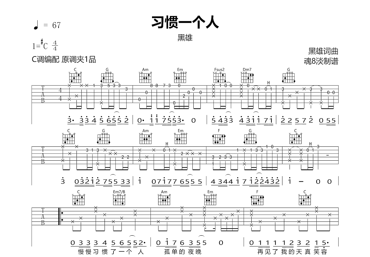 习惯一个人吉他谱预览图