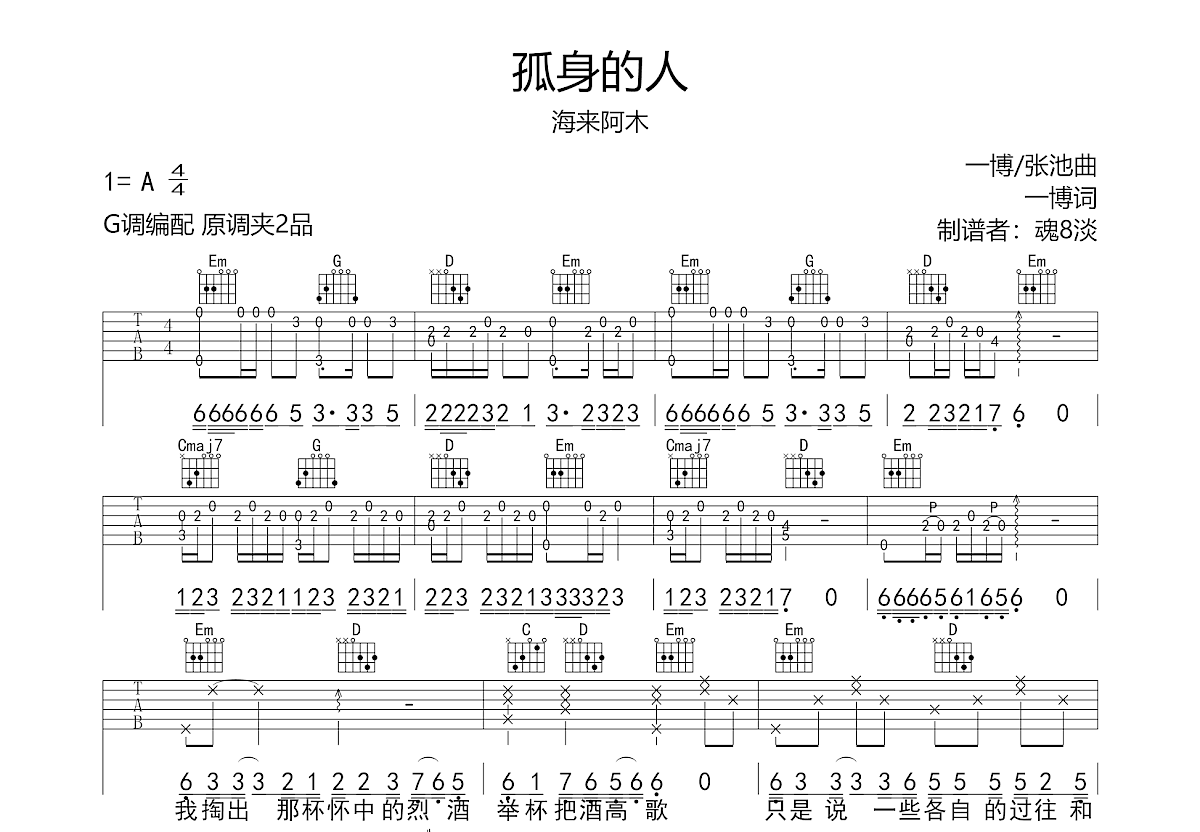 孤身的人吉他谱预览图