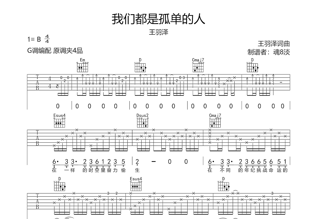 我们都是孤单的人吉他谱预览图