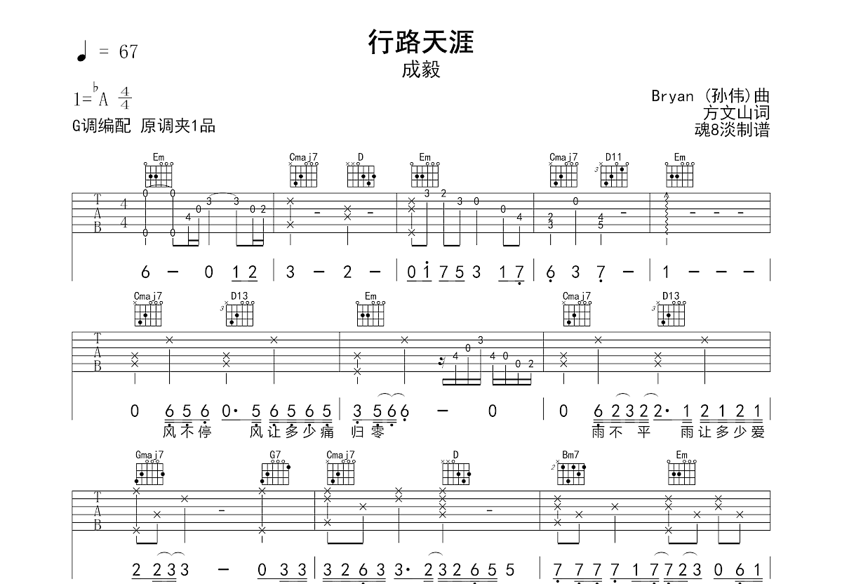 行路天涯吉他谱预览图