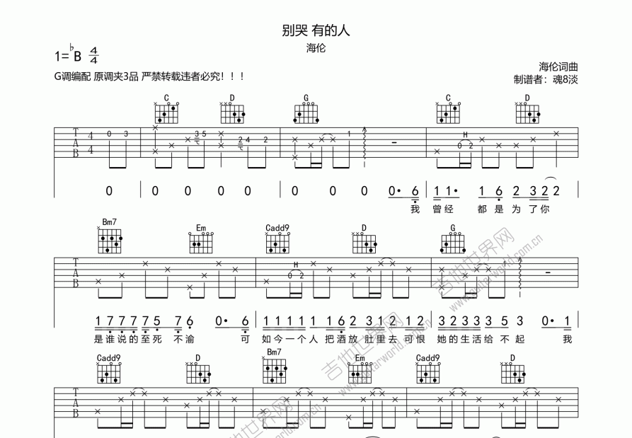 别哭有的人吉他谱预览图