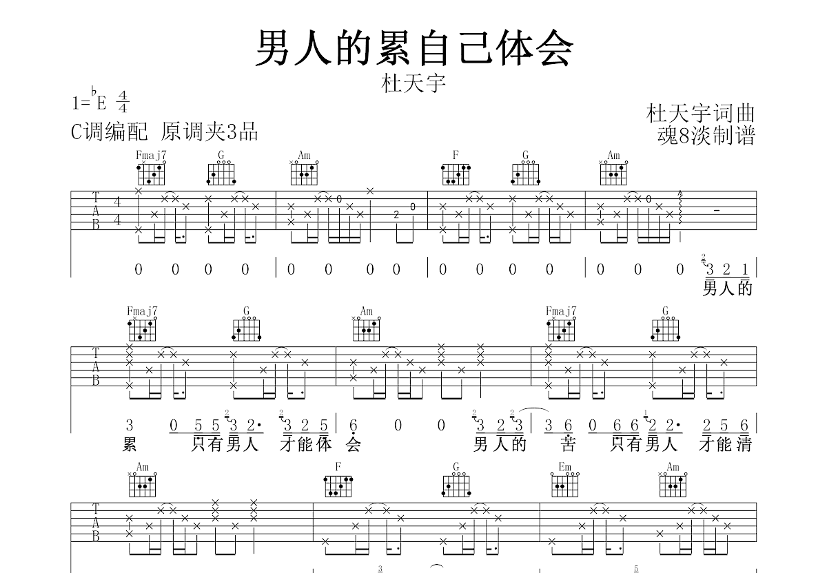 男人的累自己体会吉他谱预览图