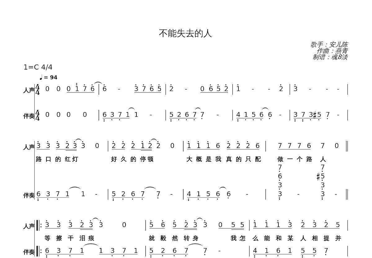 不能失去的人简谱预览图