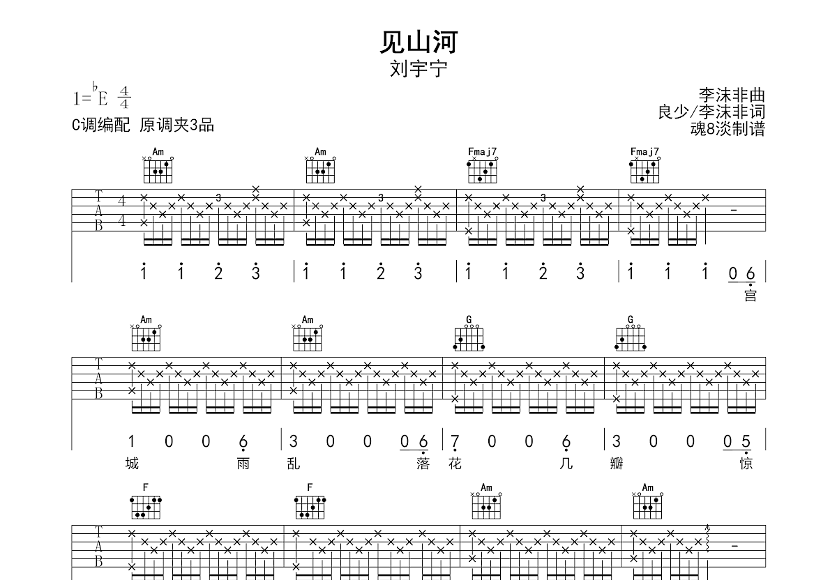 见山河吉他谱预览图