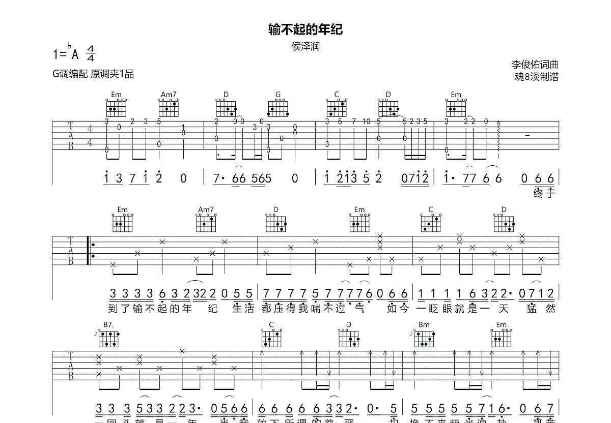 输不起的年纪吉他谱预览图