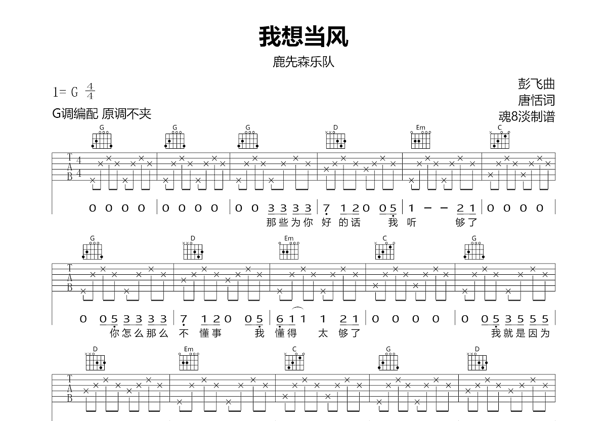 我想当风吉他谱预览图