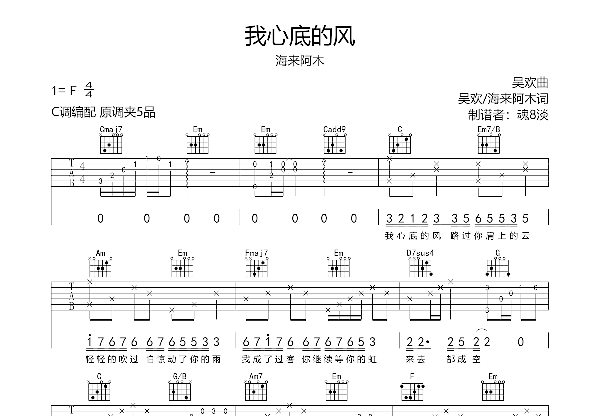 我心底的风吉他谱预览图