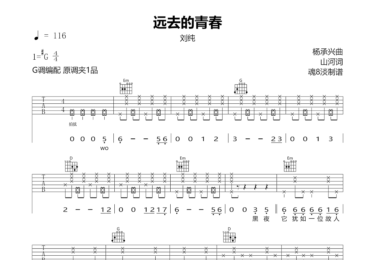 远去的青春吉他谱预览图