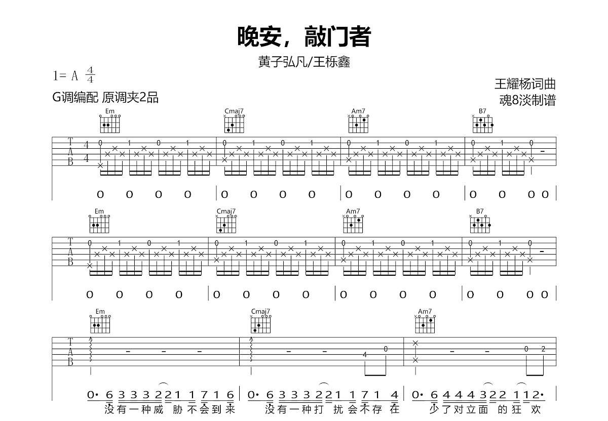 晚安，敲门者吉他谱预览图