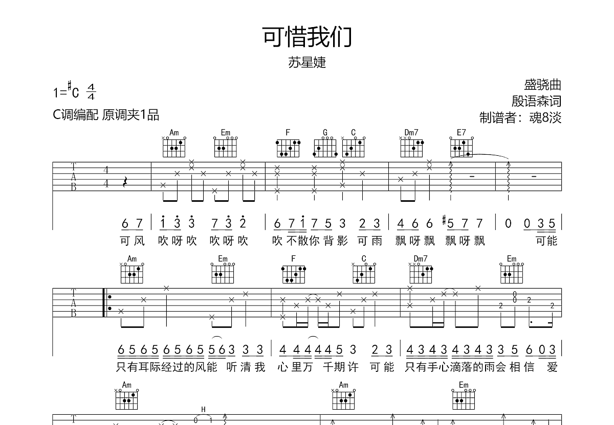 可惜我们吉他谱预览图