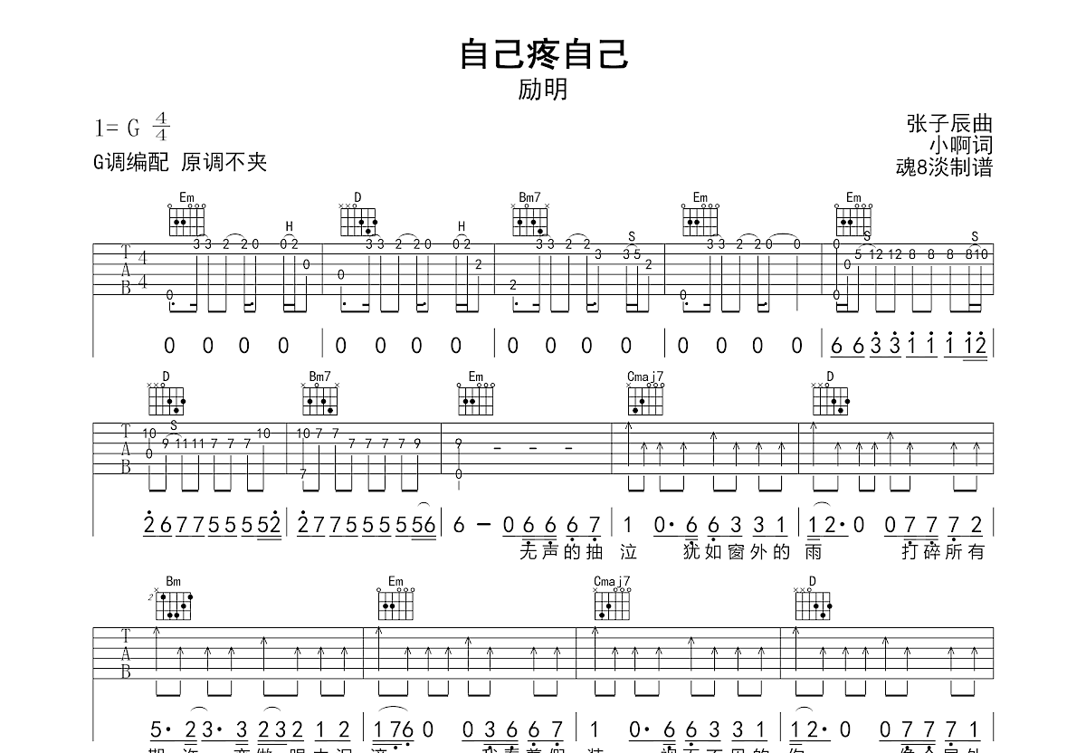 自己疼自己吉他谱预览图