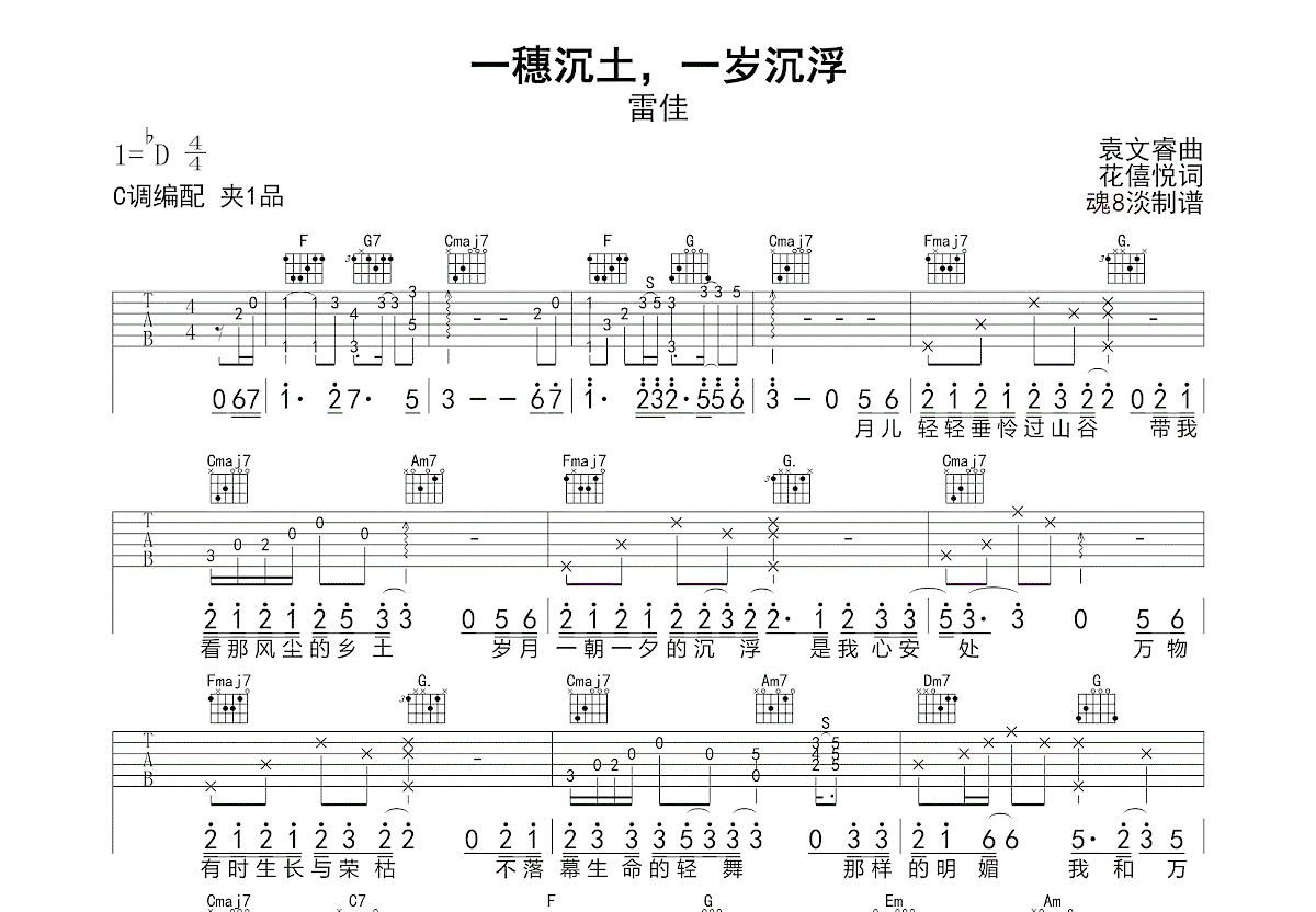 一穗沉土，一岁沉浮吉他谱预览图