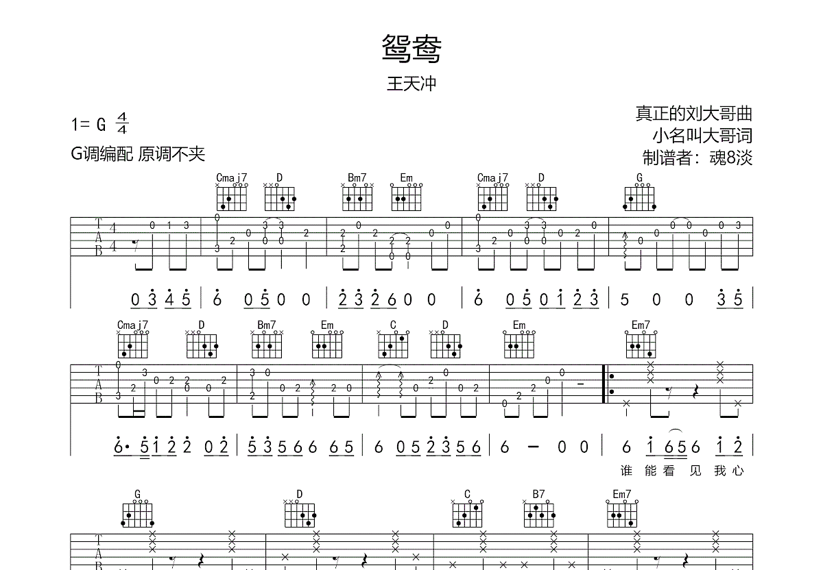 鸳鸯吉他谱预览图