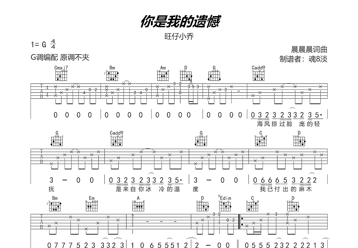 你是我的遗憾吉他谱预览图