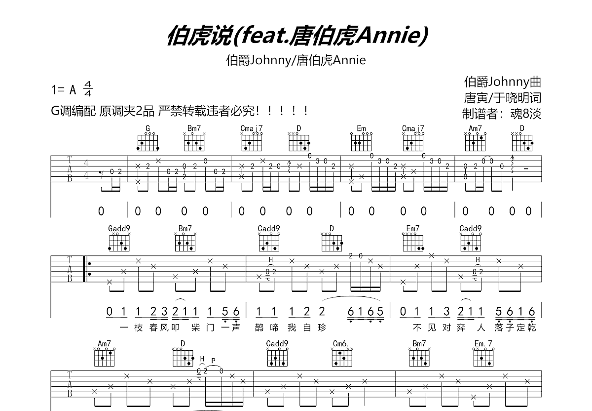 伯虎说吉他谱预览图