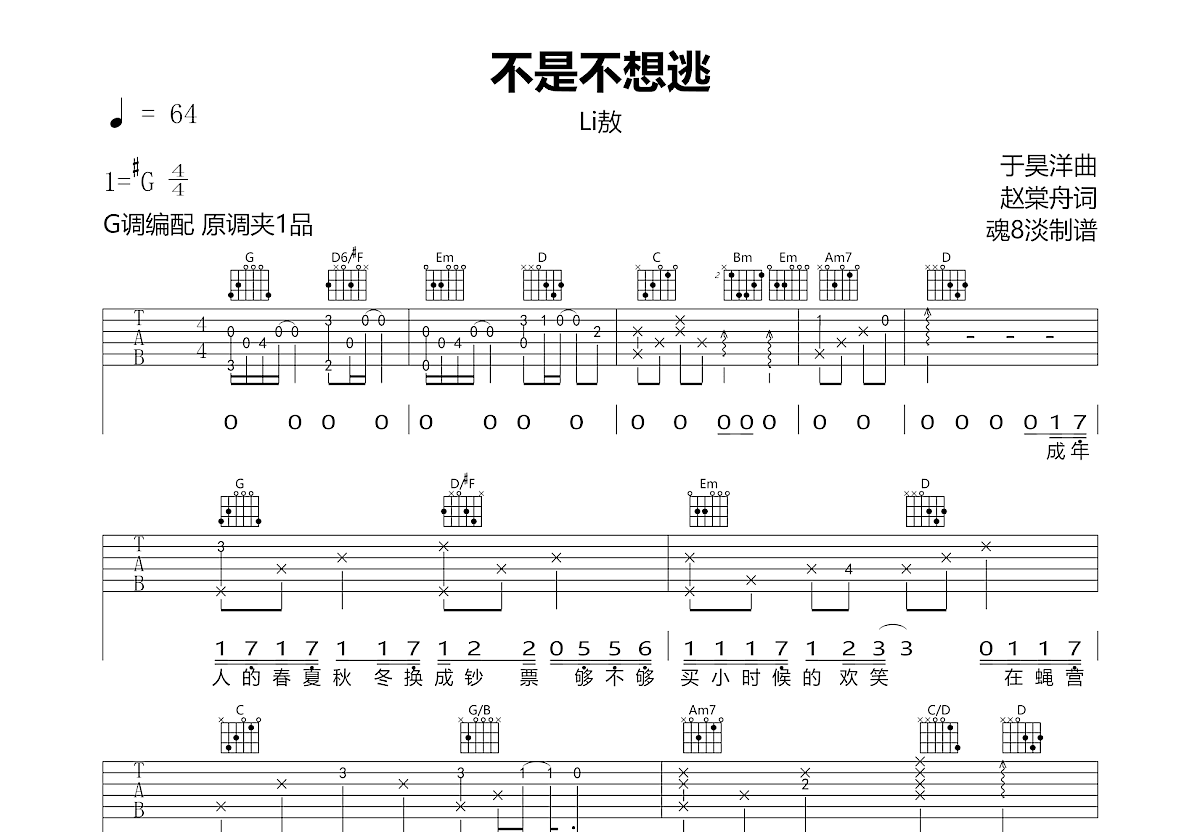 不是不想逃吉他谱预览图