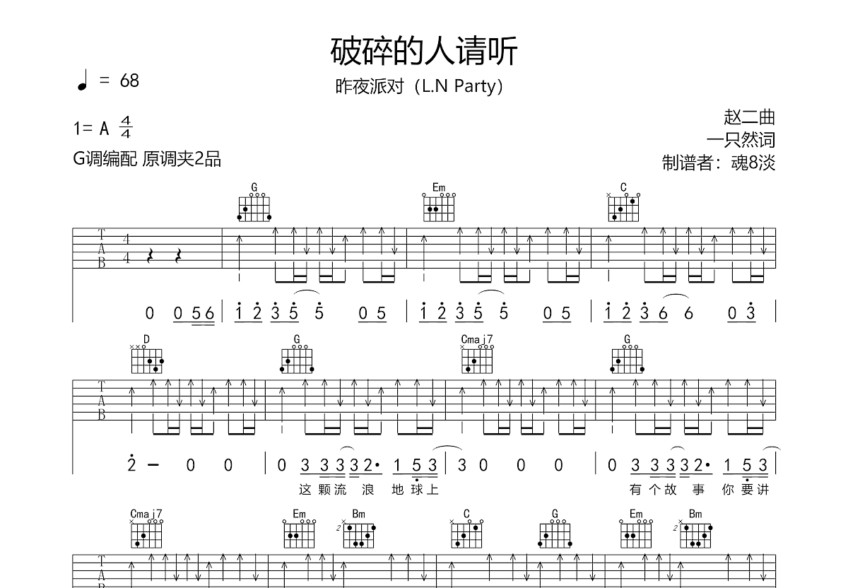 破碎的人请听吉他谱预览图