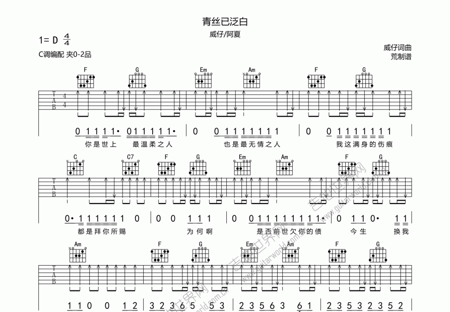 青丝已泛白吉他谱预览图