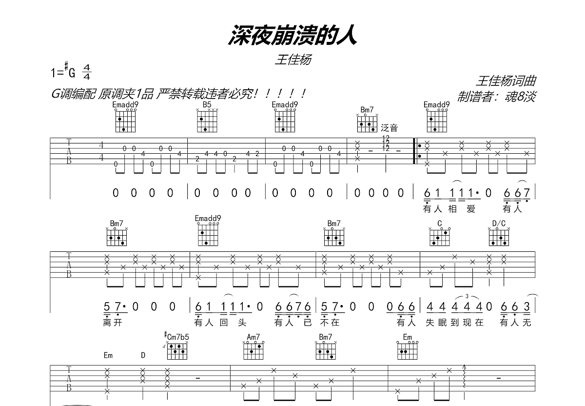 深夜崩溃的人吉他谱预览图