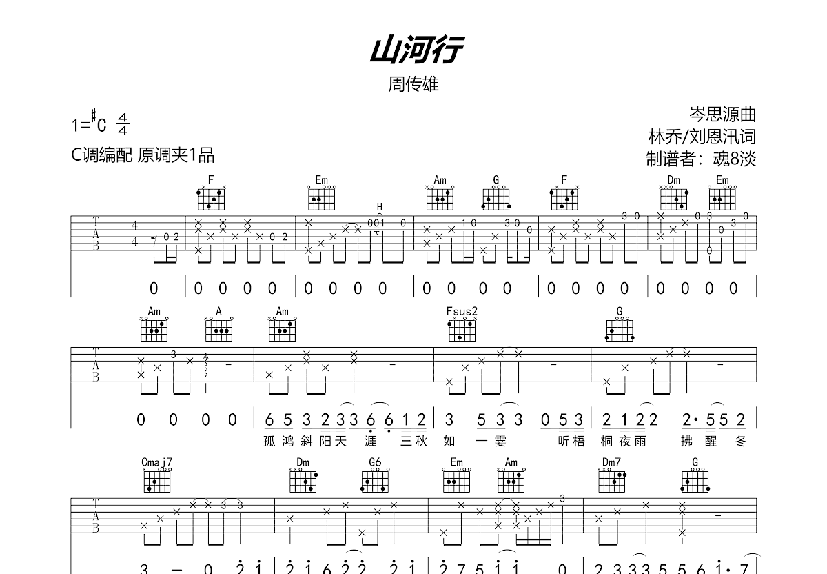 山河行吉他谱预览图