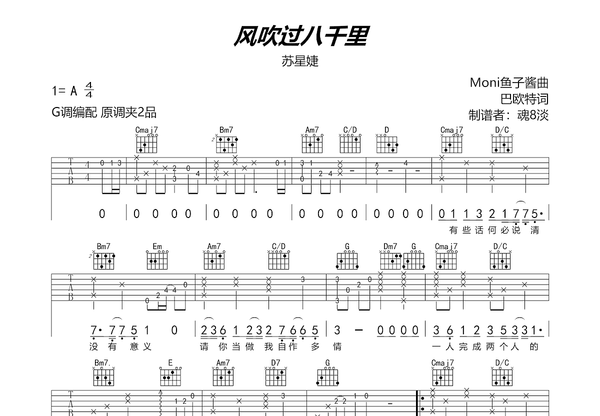 风吹过八千里吉他谱预览图