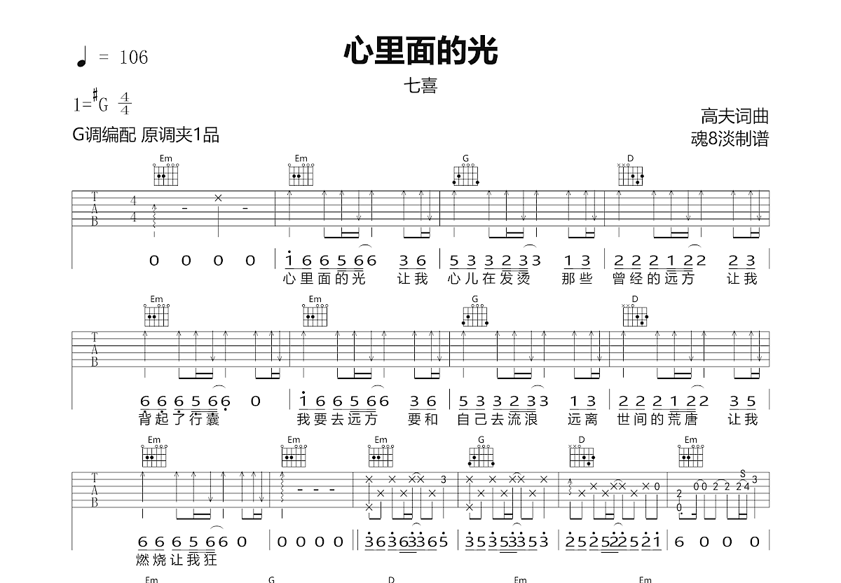 心里面的光吉他谱预览图