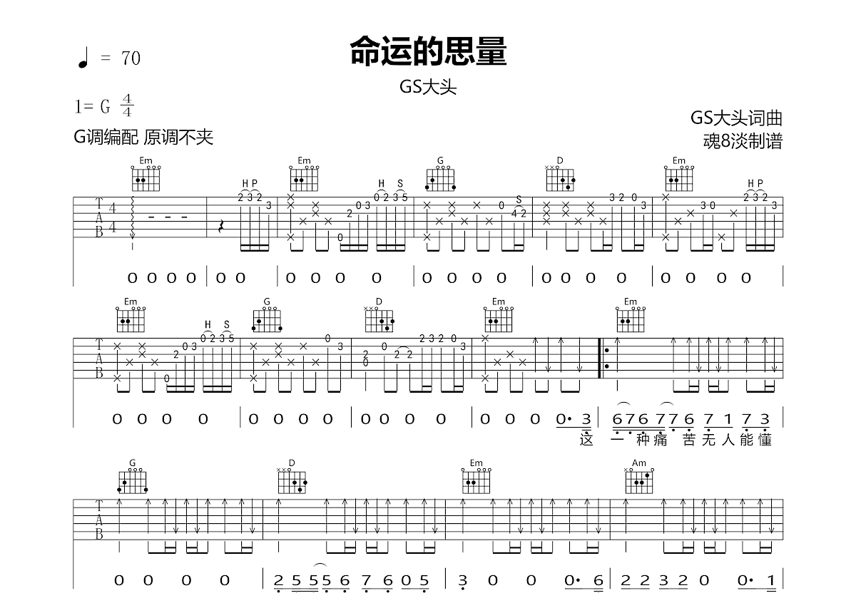 命运的思量吉他谱预览图