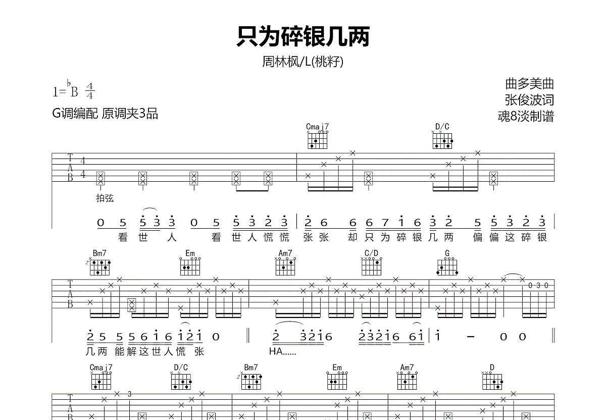 只为碎银几两吉他谱预览图