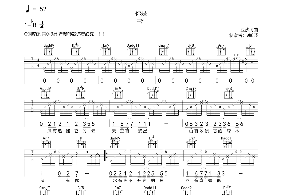 你是吉他谱预览图