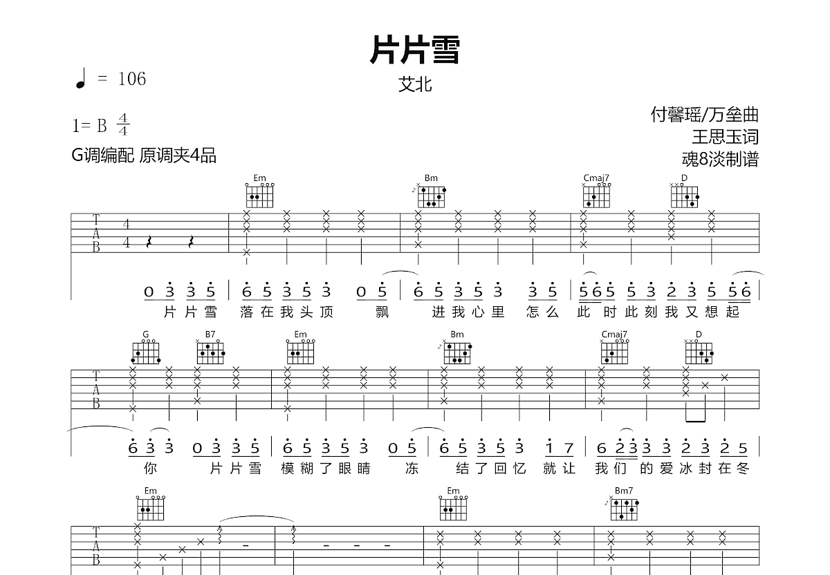 片片雪吉他谱预览图