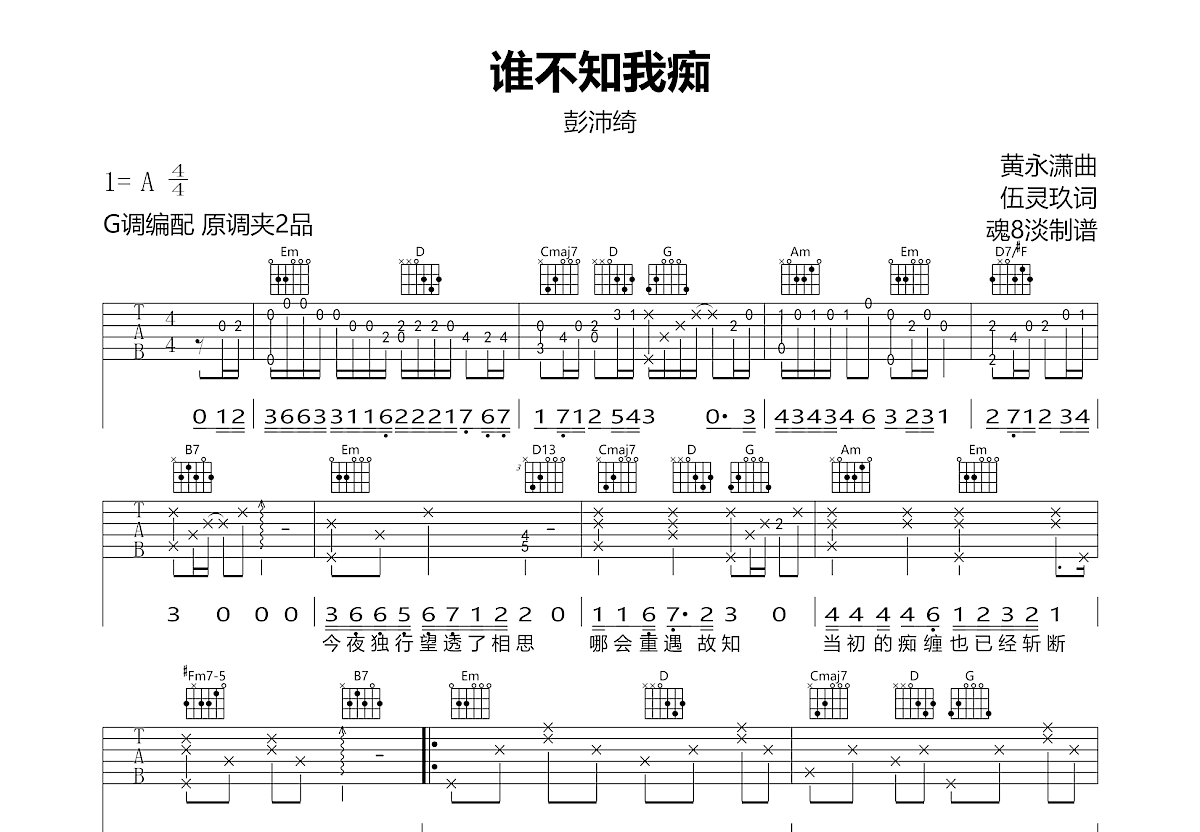 谁不知我痴吉他谱预览图