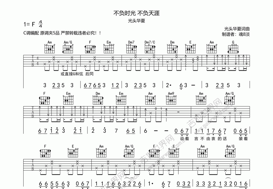 不负时光不负天涯吉他谱预览图