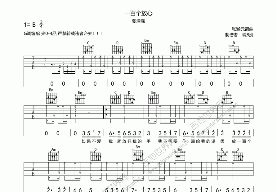 一百个放心吉他谱预览图