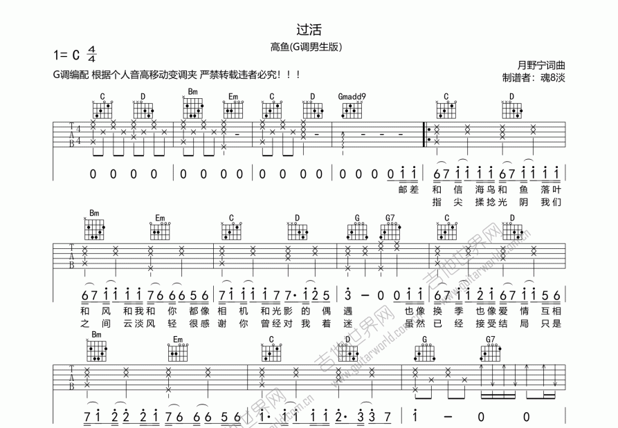 过活吉他谱预览图