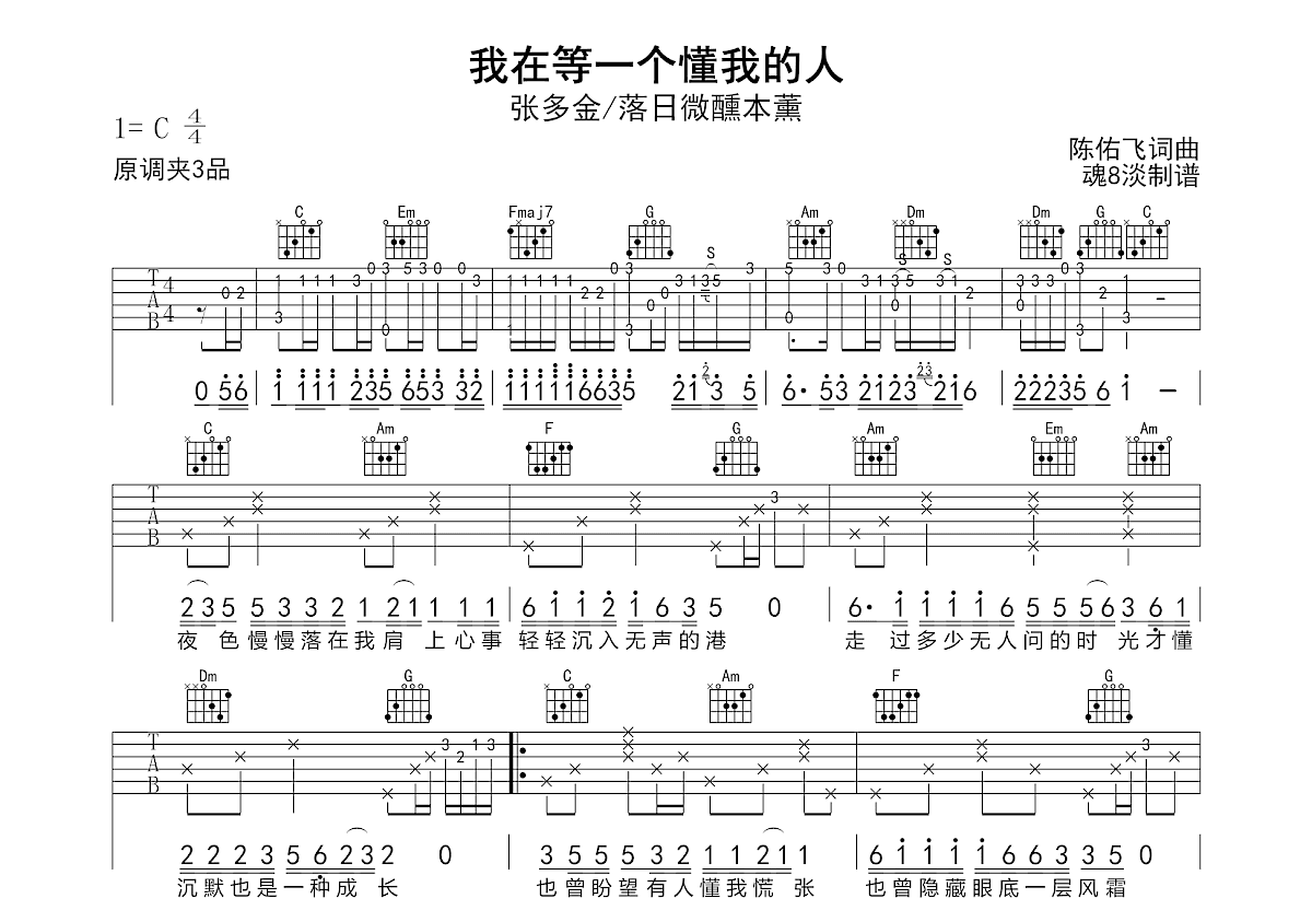 我在等一个懂我的人吉他谱预览图