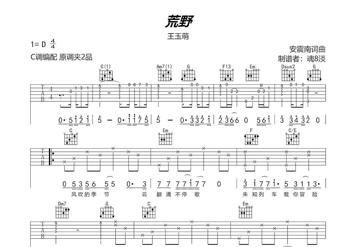 荒野吉他谱预览图