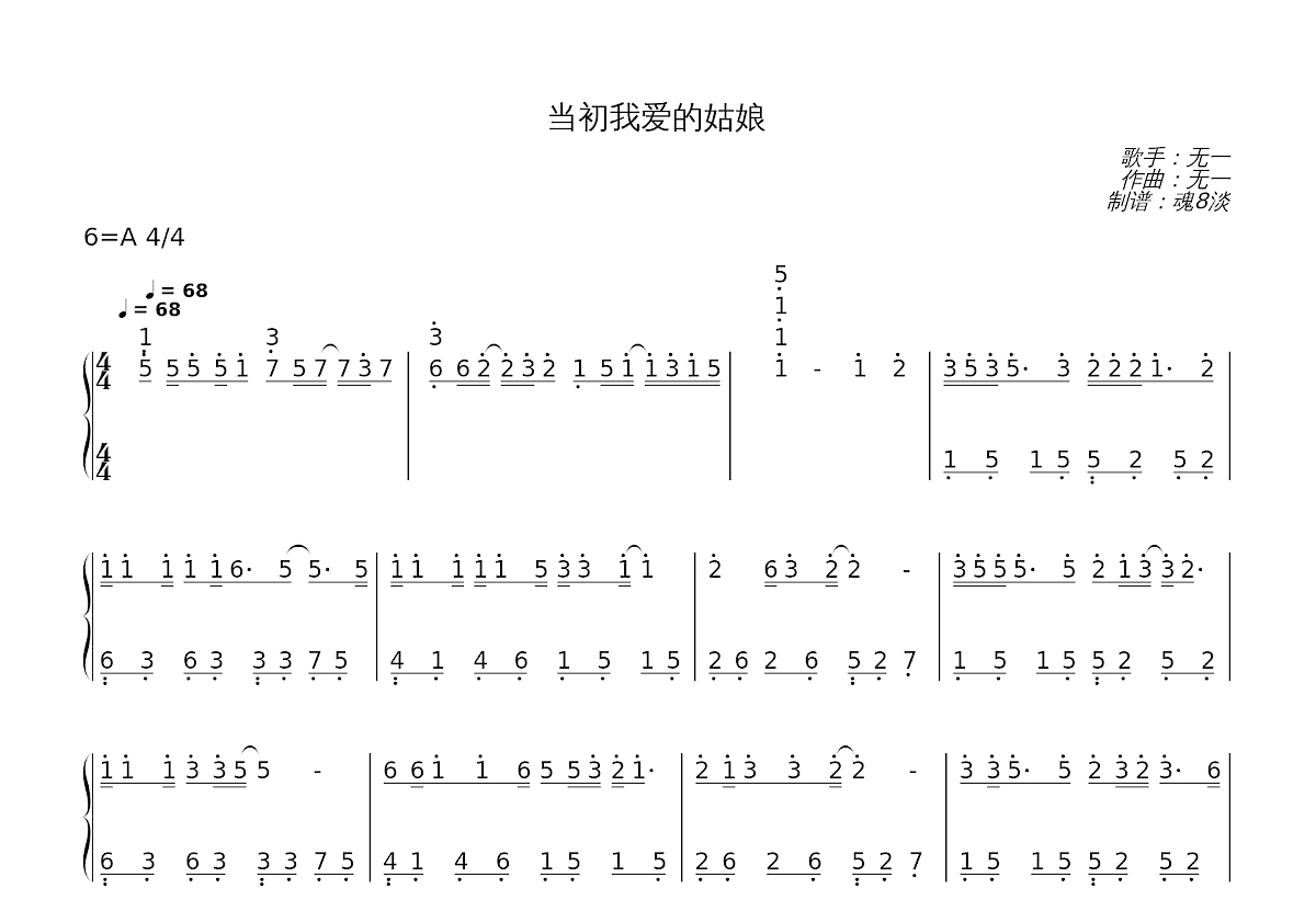 当初我爱的姑娘简谱预览图
