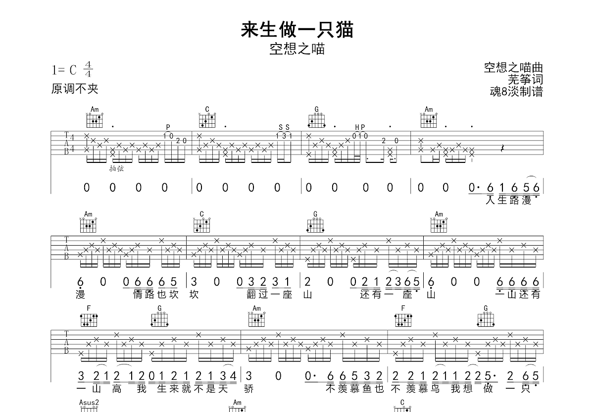 来生做一只猫吉他谱预览图