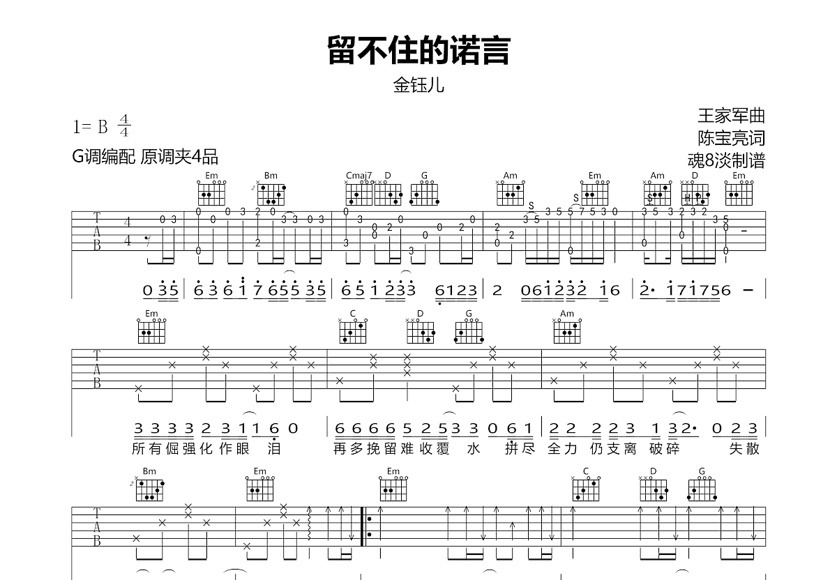 留不住的诺言吉他谱预览图