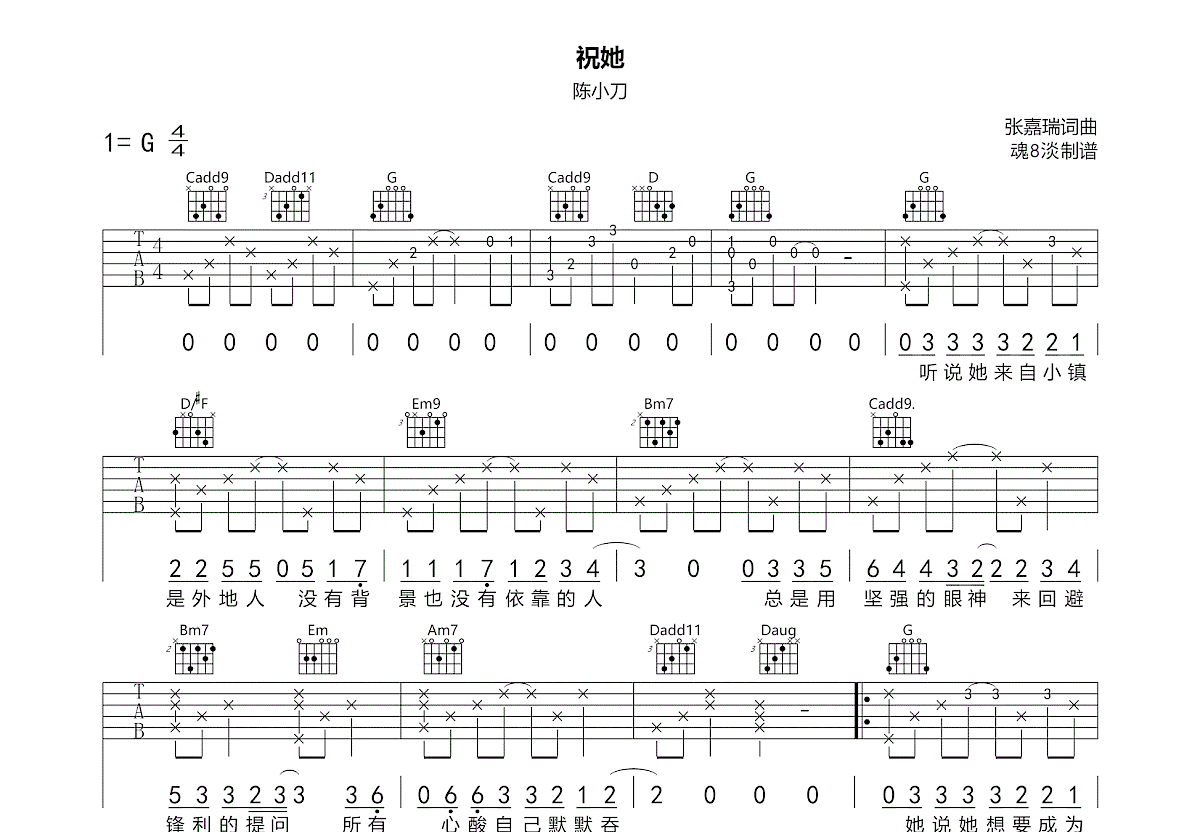 祝她吉他谱预览图