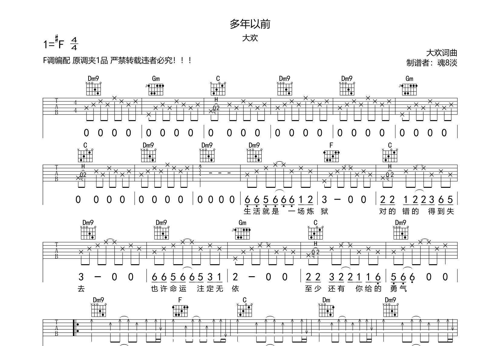 多年以前吉他谱预览图