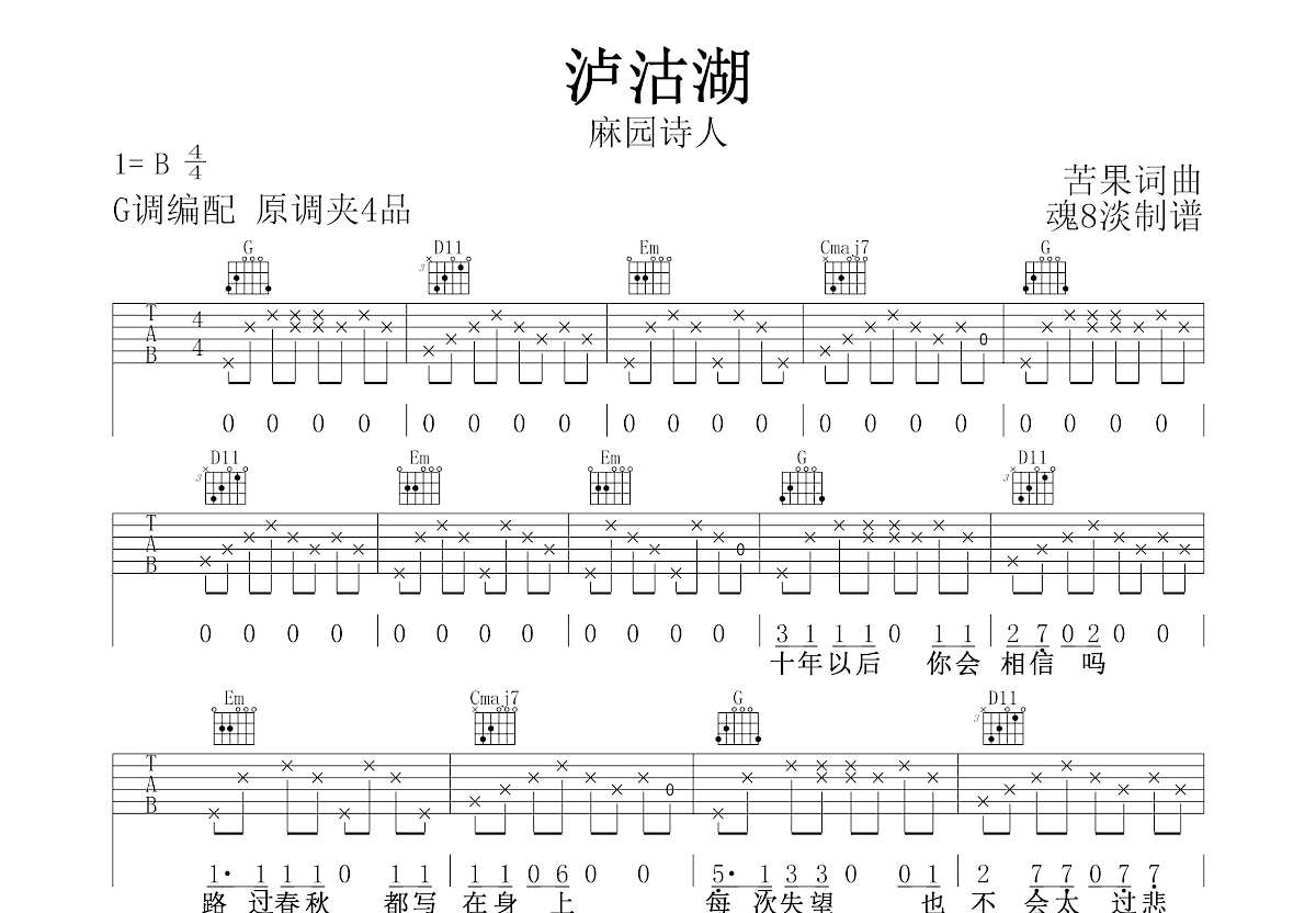 泸沽湖吉他谱预览图