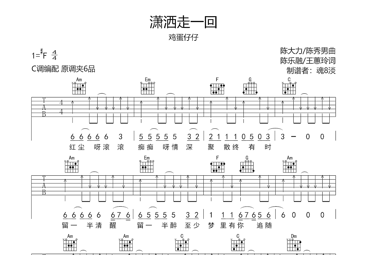 潇洒走一回吉他谱预览图