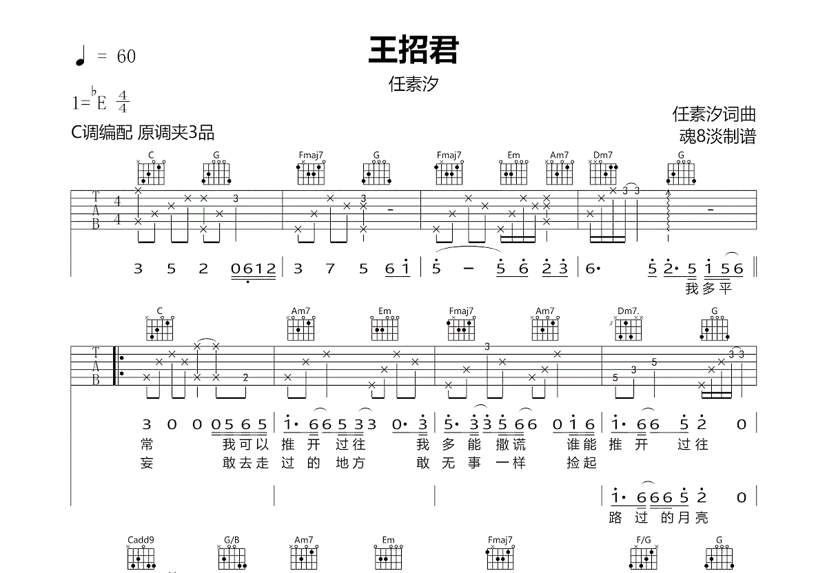 王招君吉他谱预览图