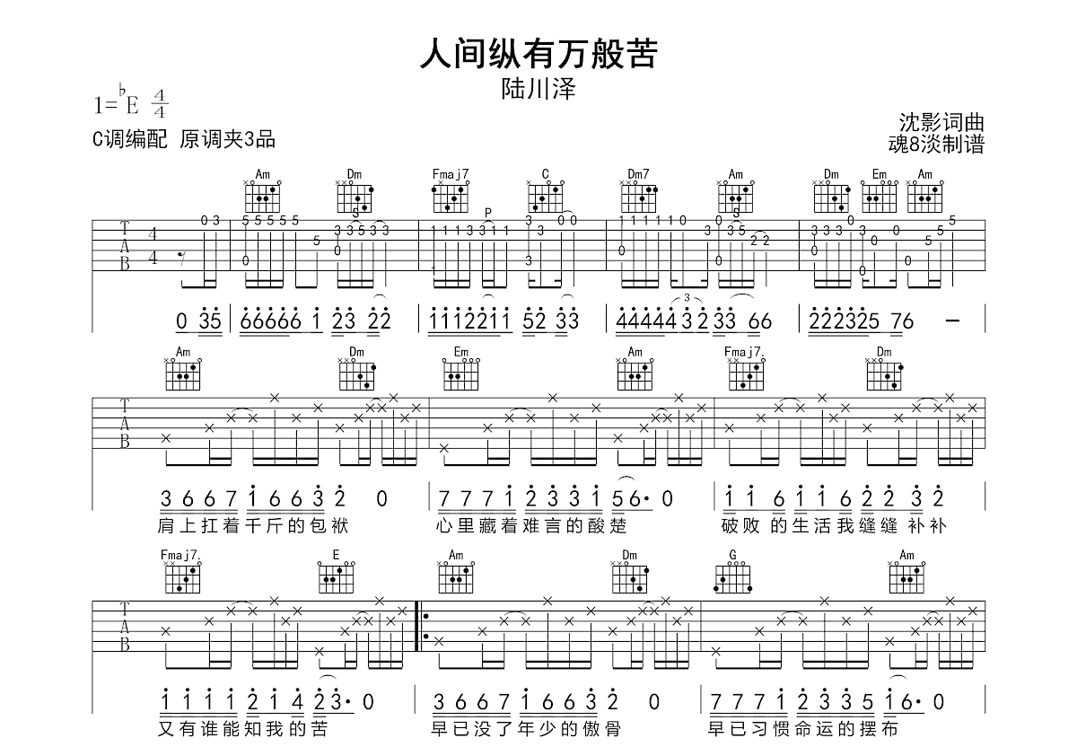 人间纵有万般苦吉他谱预览图