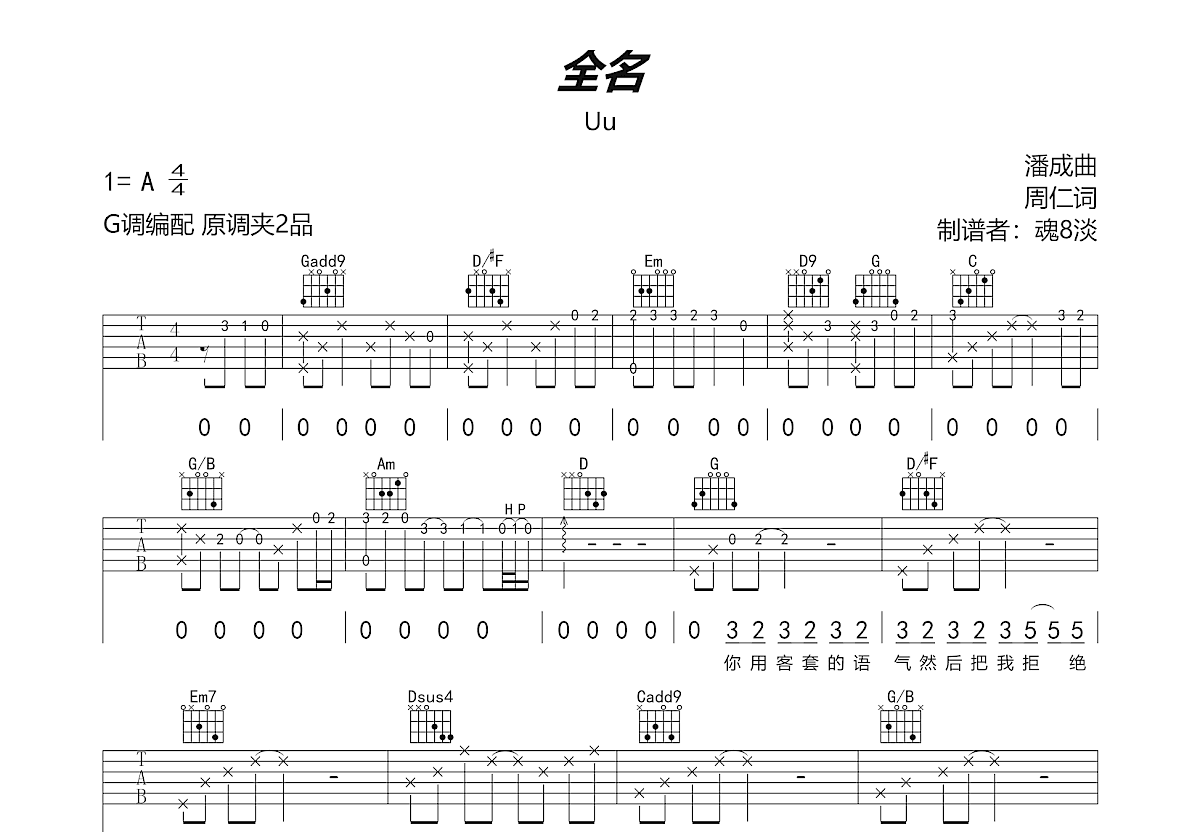 全名吉他谱预览图